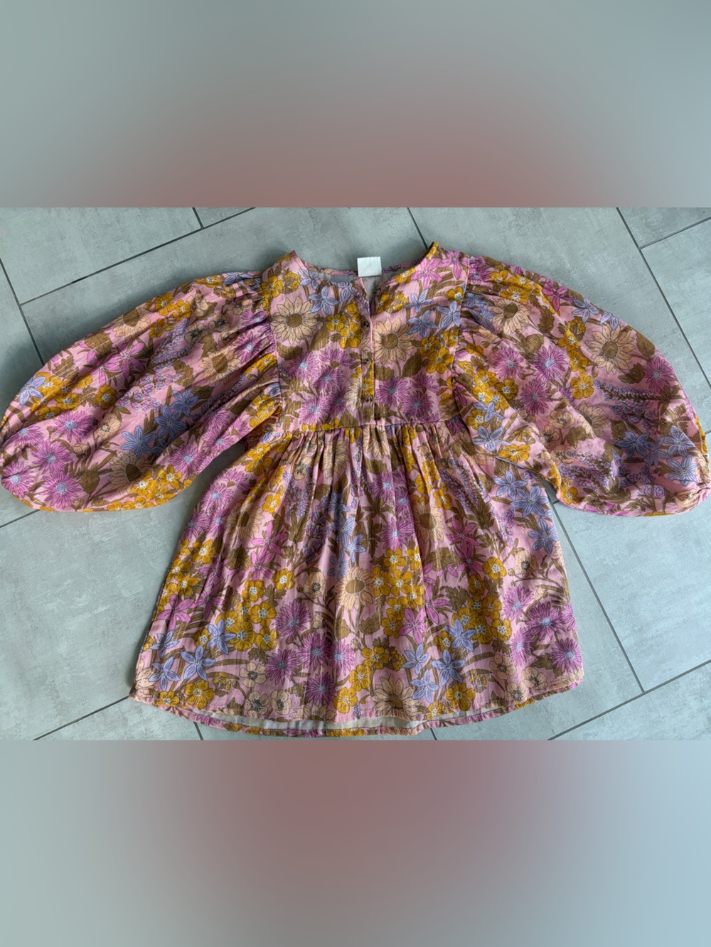 Cotton On Pink Floral puff sleeve dress 9-10 girls